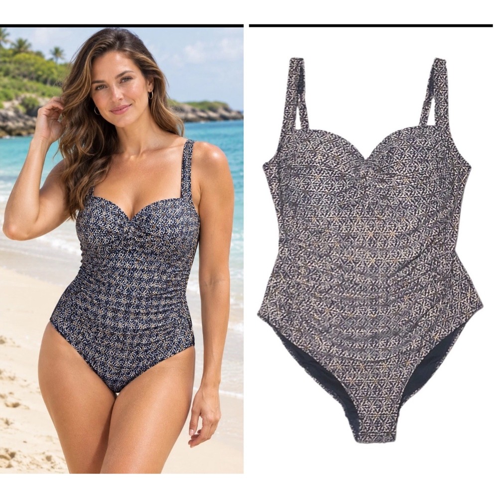 NIPTUCK One Piece Swimsuit Womens Size 10 Navy Tummy Tuck Multi Fit Cup